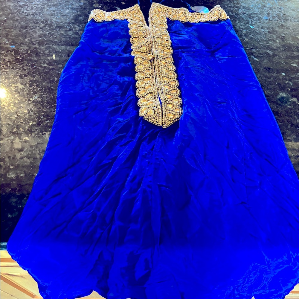 Manish Vaid Gold Embellished Blue Maxi Dress, new with tags!